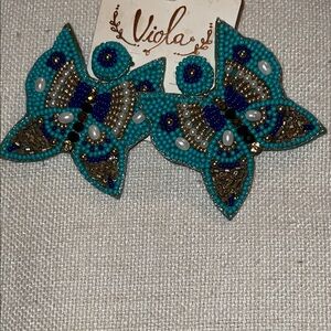 Turquoise and Blue Beaded Butterfly Earrings